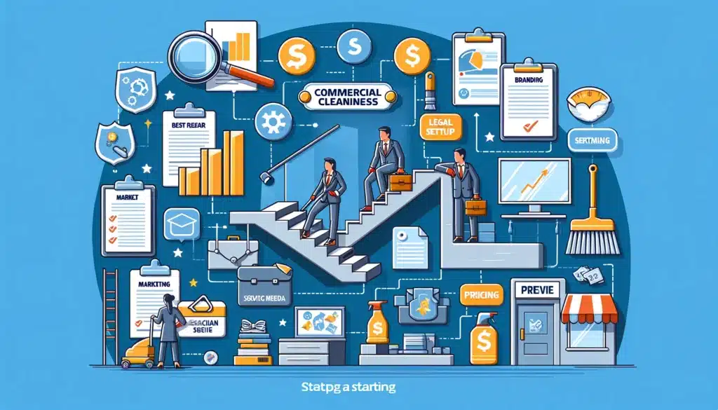 An infographic on the steps on how to start a commercial cleaning business.