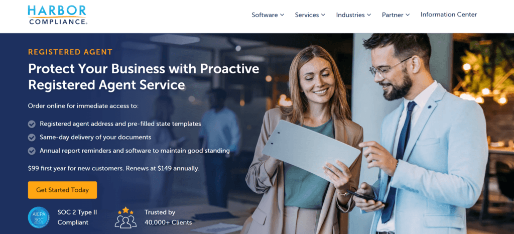 Harbor Compliance Registered Agent Landing Page