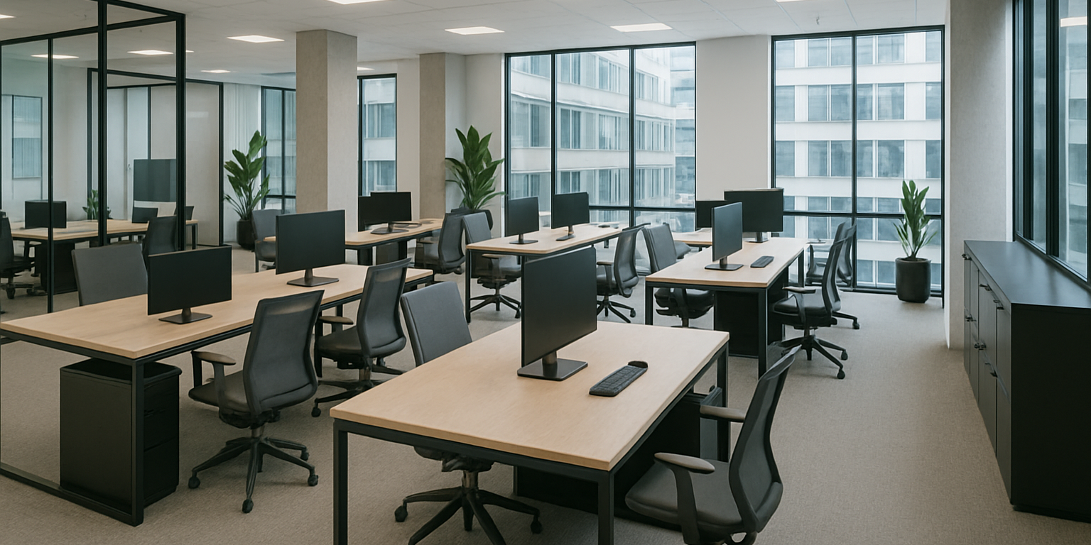 Desks and computers in a egistered agent office