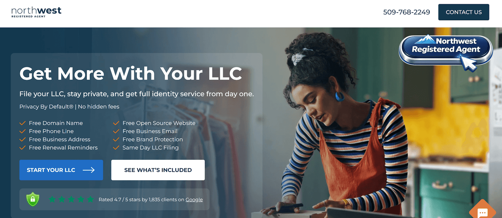 Businesswoman working, Northwest Registered Agent landing page